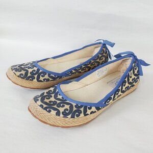 UGG Australia Indah Marrakech Ballet Flats 6.5 Bow Boho Blue Cream Shoes 1002691